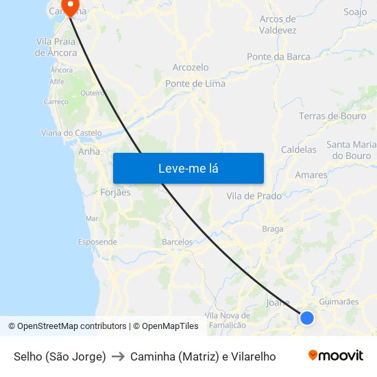 Selho (São Jorge) to Caminha (Matriz) e Vilarelho map