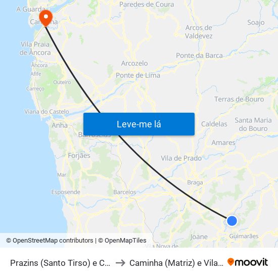 Prazins (Santo Tirso) e Corvite to Caminha (Matriz) e Vilarelho map