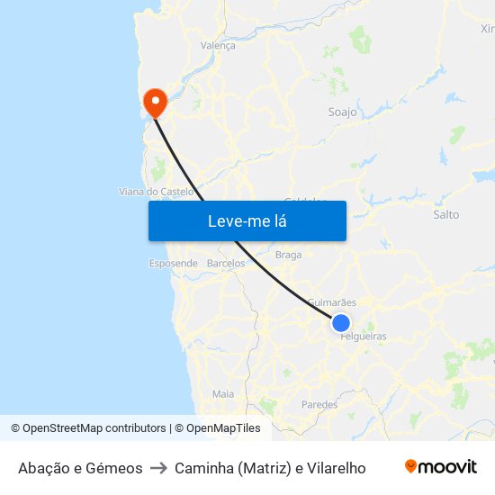 Abação e Gémeos to Caminha (Matriz) e Vilarelho map