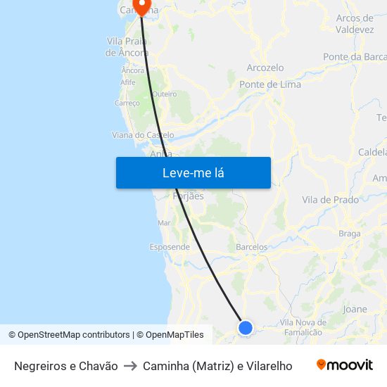 Negreiros e Chavão to Caminha (Matriz) e Vilarelho map