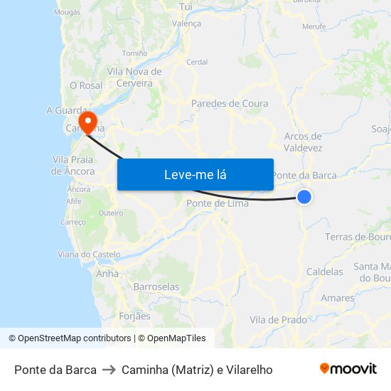 Ponte da Barca to Caminha (Matriz) e Vilarelho map