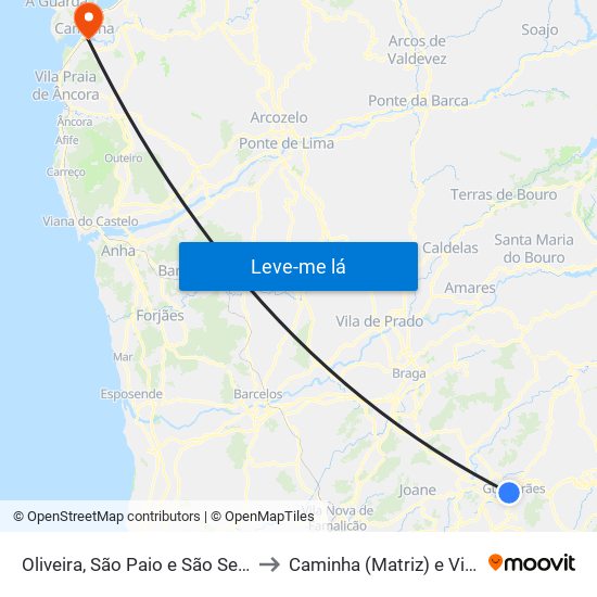 Oliveira, São Paio e São Sebastião to Caminha (Matriz) e Vilarelho map