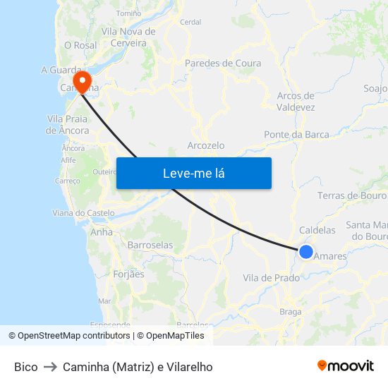 Bico to Caminha (Matriz) e Vilarelho map