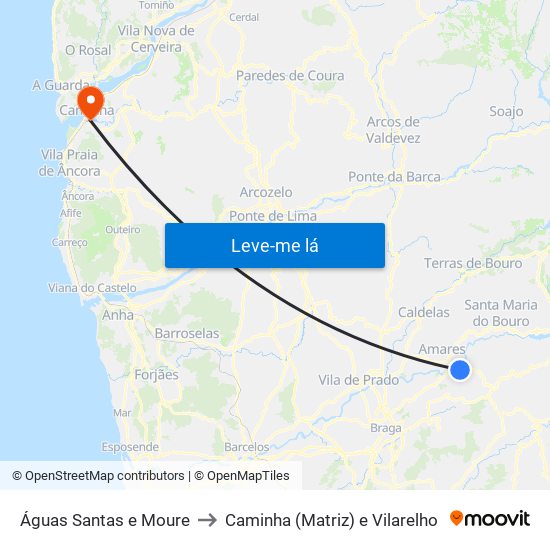 Águas Santas e Moure to Caminha (Matriz) e Vilarelho map