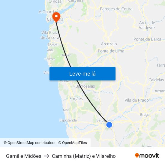 Gamil e Midões to Caminha (Matriz) e Vilarelho map