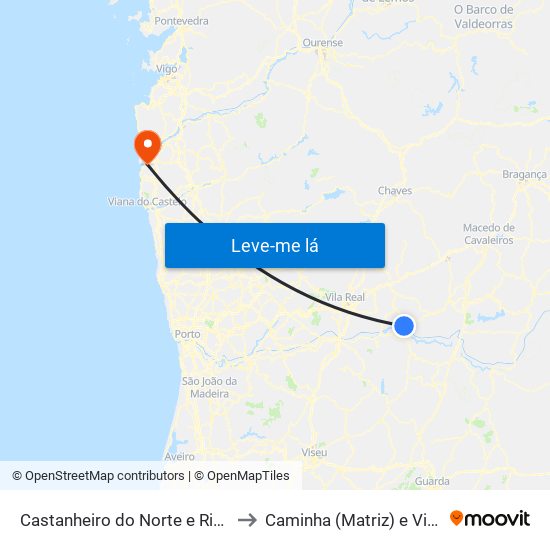 Castanheiro do Norte e Ribalonga to Caminha (Matriz) e Vilarelho map