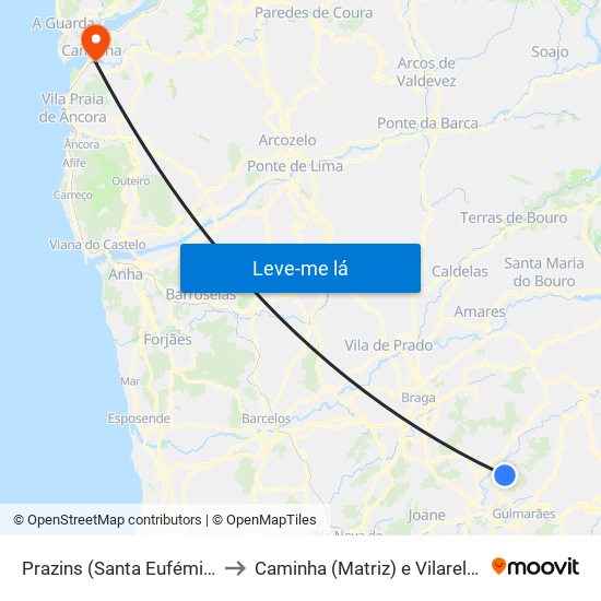 Prazins (Santa Eufémia) to Caminha (Matriz) e Vilarelho map