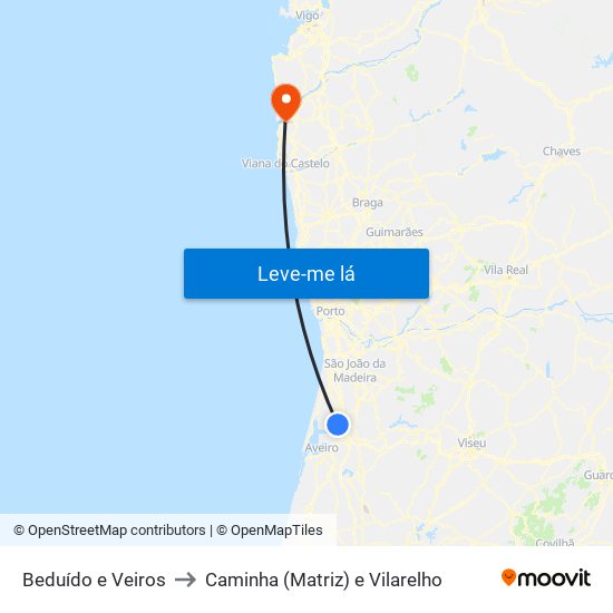 Beduído e Veiros to Caminha (Matriz) e Vilarelho map