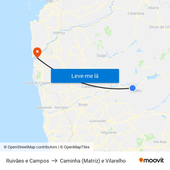 Ruivães e Campos to Caminha (Matriz) e Vilarelho map