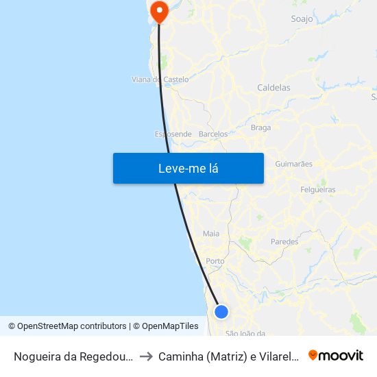 Nogueira da Regedoura to Caminha (Matriz) e Vilarelho map