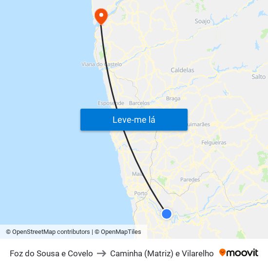 Foz do Sousa e Covelo to Caminha (Matriz) e Vilarelho map