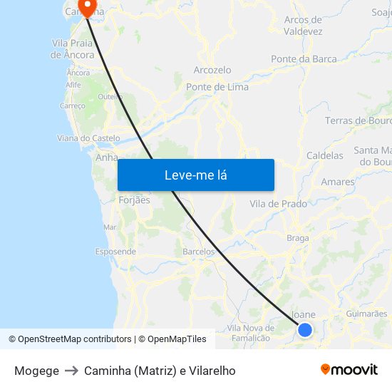 Mogege to Caminha (Matriz) e Vilarelho map