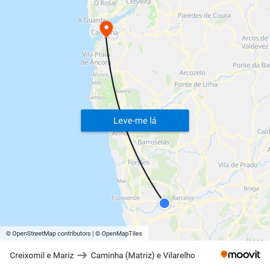 Creixomil e Mariz to Caminha (Matriz) e Vilarelho map