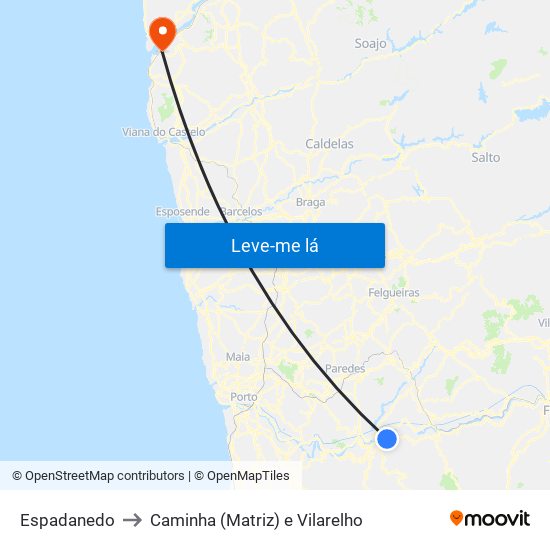 Espadanedo to Caminha (Matriz) e Vilarelho map