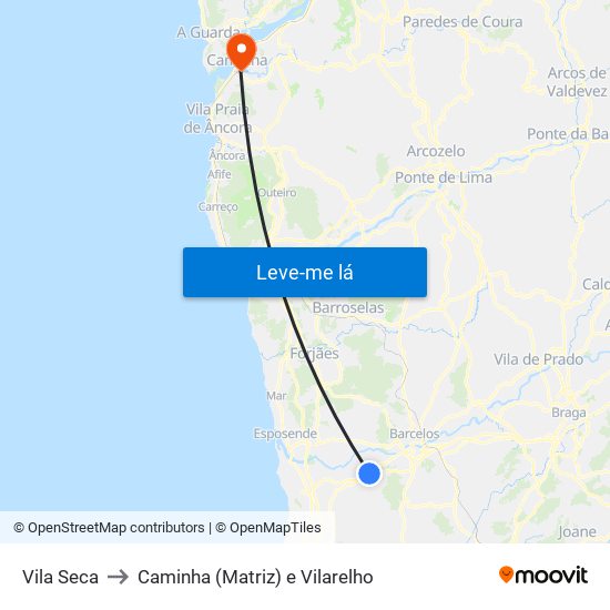 Vila Seca to Caminha (Matriz) e Vilarelho map