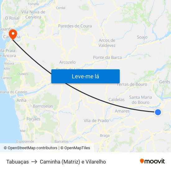 Tabuaças to Caminha (Matriz) e Vilarelho map