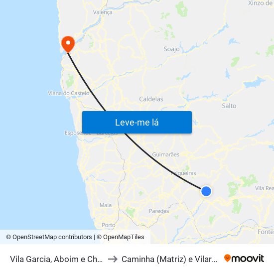 Vila Garcia, Aboim e Chapa to Caminha (Matriz) e Vilarelho map