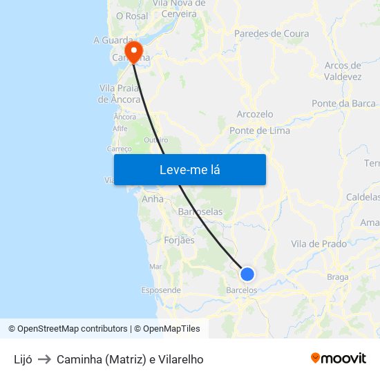 Lijó to Caminha (Matriz) e Vilarelho map