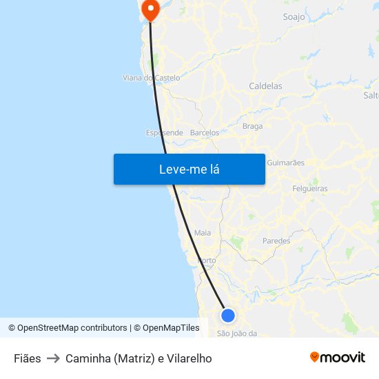 Fiães to Caminha (Matriz) e Vilarelho map