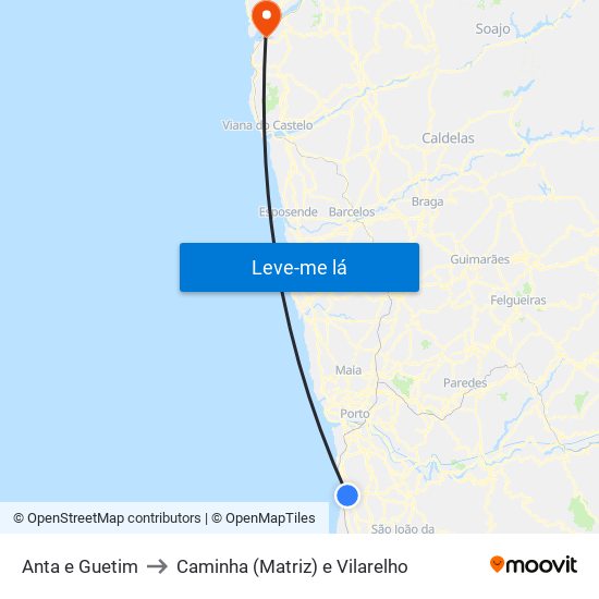 Anta e Guetim to Caminha (Matriz) e Vilarelho map