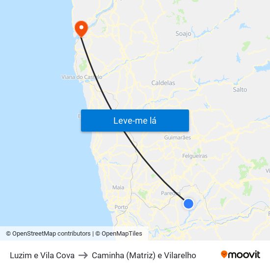 Luzim e Vila Cova to Caminha (Matriz) e Vilarelho map