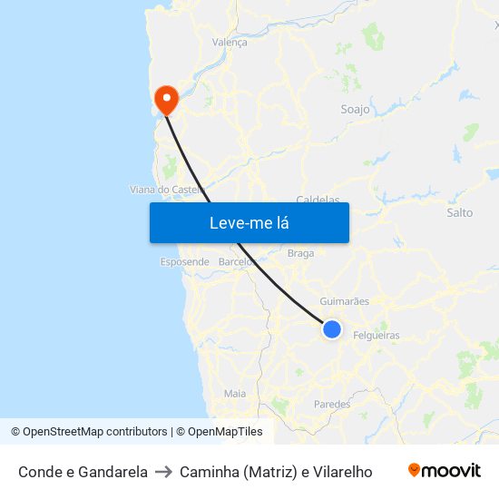 Conde e Gandarela to Caminha (Matriz) e Vilarelho map