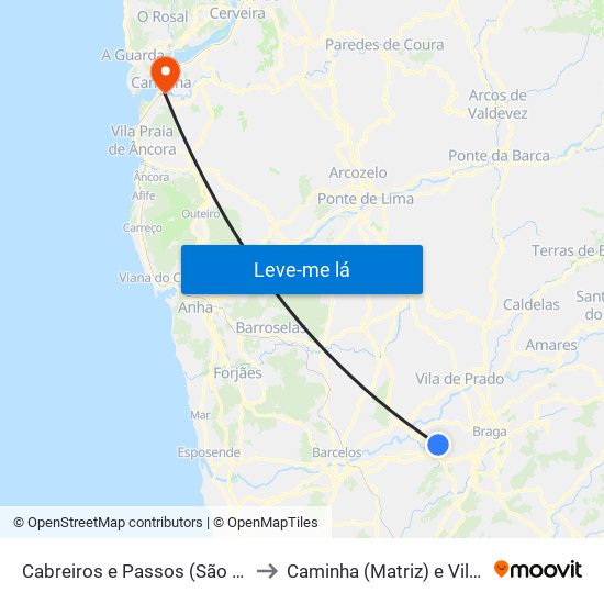 Cabreiros e Passos (São Julião) to Caminha (Matriz) e Vilarelho map