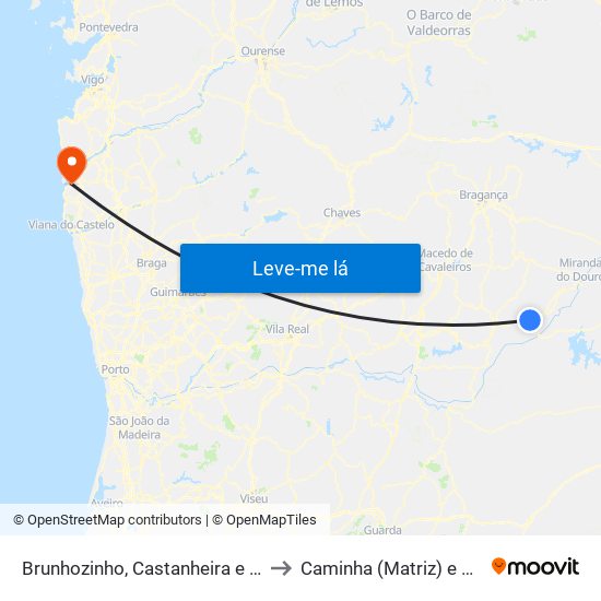 Brunhozinho, Castanheira e Sanhoane to Caminha (Matriz) e Vilarelho map