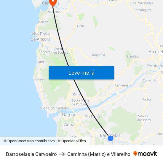 Barroselas e Carvoeiro to Caminha (Matriz) e Vilarelho map