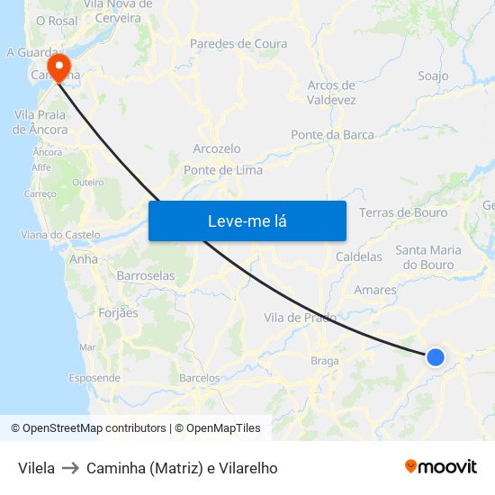 Vilela to Caminha (Matriz) e Vilarelho map