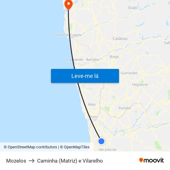 Mozelos to Caminha (Matriz) e Vilarelho map