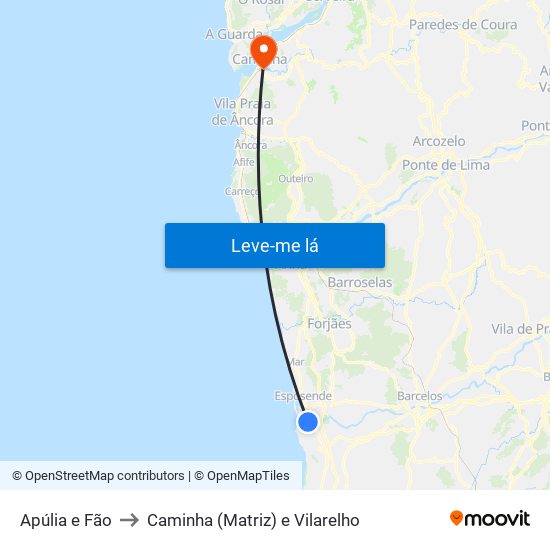 Apúlia e Fão to Caminha (Matriz) e Vilarelho map