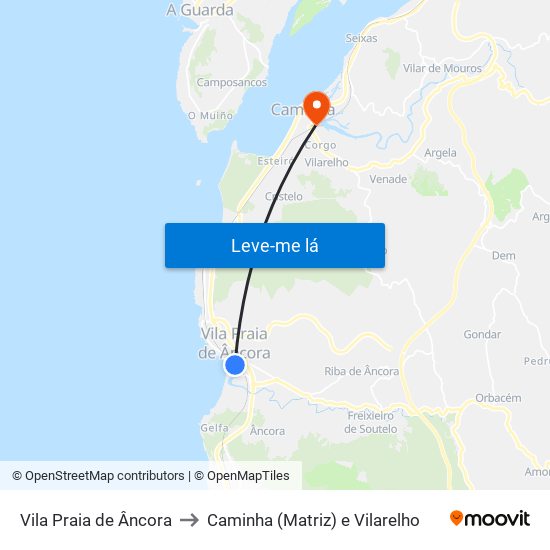 Vila Praia de Âncora to Caminha (Matriz) e Vilarelho map