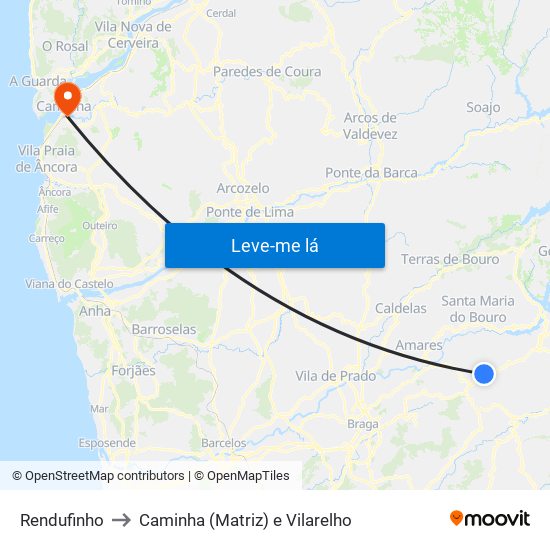 Rendufinho to Caminha (Matriz) e Vilarelho map