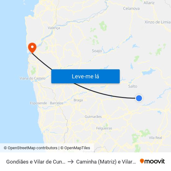 Gondiães e Vilar de Cunhas to Caminha (Matriz) e Vilarelho map