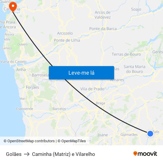 Golães to Caminha (Matriz) e Vilarelho map