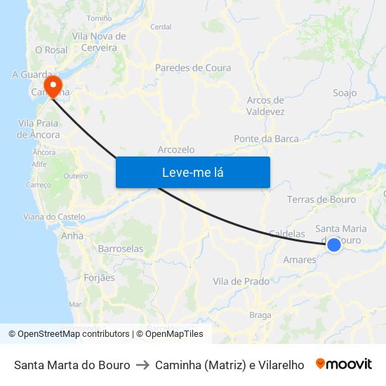 Santa Marta do Bouro to Caminha (Matriz) e Vilarelho map