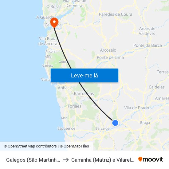 Galegos (São Martinho) to Caminha (Matriz) e Vilarelho map