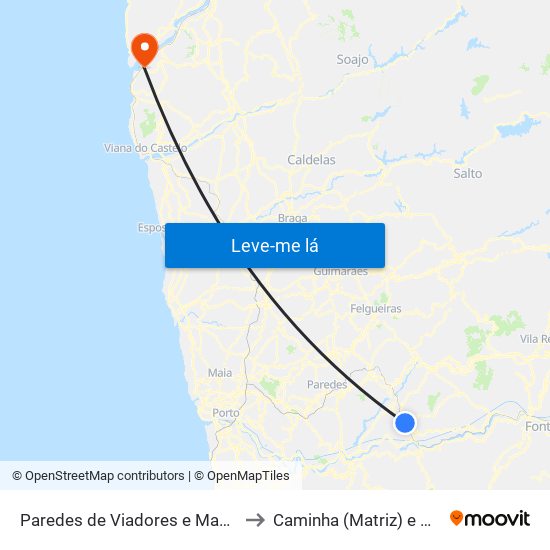 Paredes de Viadores e Manhuncelos to Caminha (Matriz) e Vilarelho map