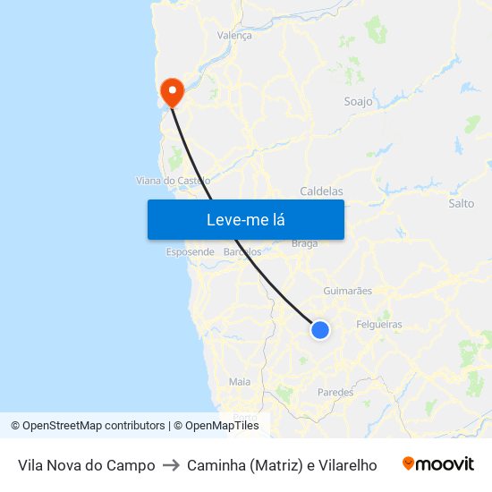 Vila Nova do Campo to Caminha (Matriz) e Vilarelho map