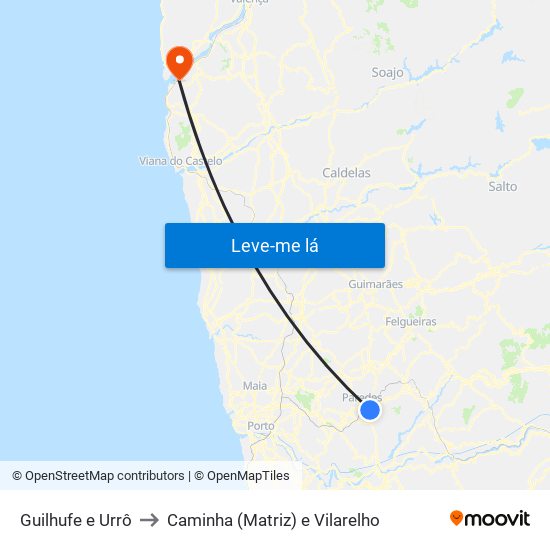 Guilhufe e Urrô to Caminha (Matriz) e Vilarelho map