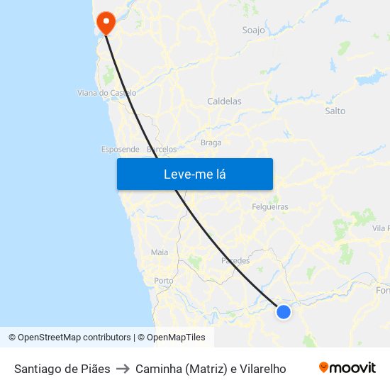 Santiago de Piães to Caminha (Matriz) e Vilarelho map