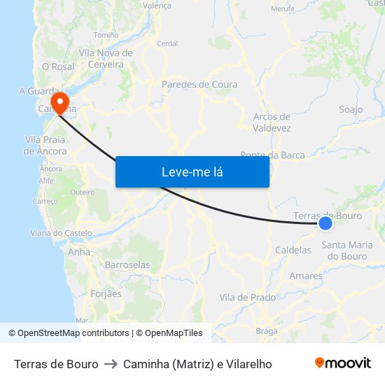 Terras de Bouro to Caminha (Matriz) e Vilarelho map