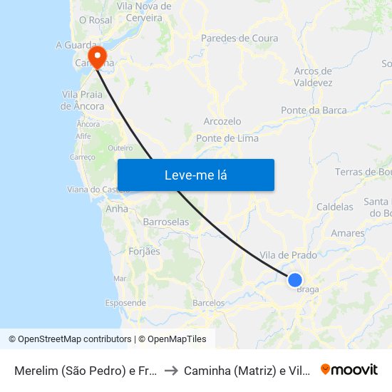 Merelim (São Pedro) e Frossos to Caminha (Matriz) e Vilarelho map