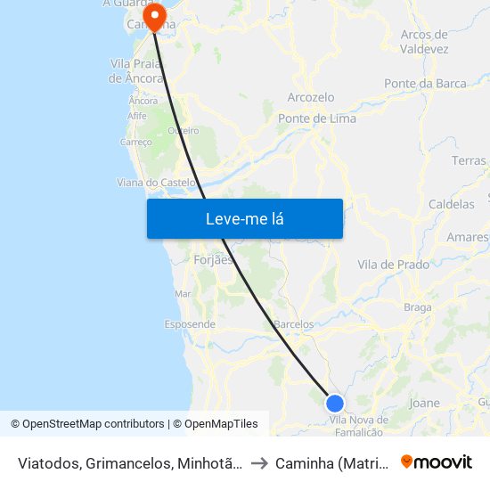 Viatodos, Grimancelos, Minhotães e Monte de Fralães to Caminha (Matriz) e Vilarelho map