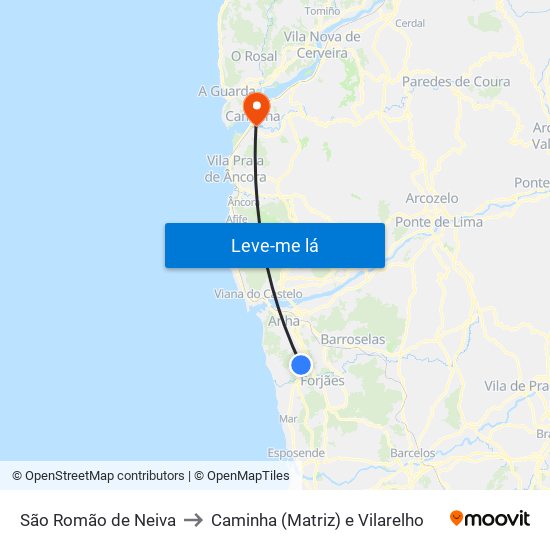São Romão de Neiva to Caminha (Matriz) e Vilarelho map