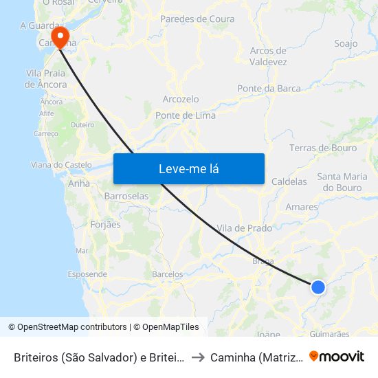 Briteiros (São Salvador) e Briteiros (Santa Leocádia) to Caminha (Matriz) e Vilarelho map