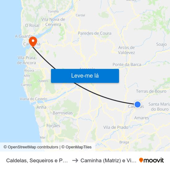 Caldelas, Sequeiros e Paranhos to Caminha (Matriz) e Vilarelho map