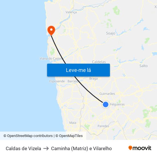 Caldas de Vizela to Caminha (Matriz) e Vilarelho map