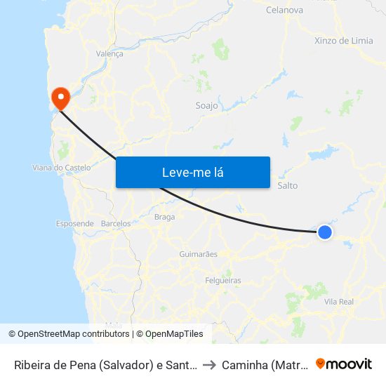 Ribeira de Pena (Salvador) e Santo Aleixo de Além-Tâmega to Caminha (Matriz) e Vilarelho map